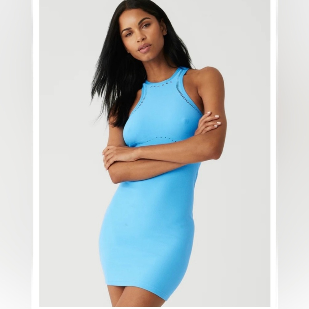 ALO Yoga Blue Sleeveless Halter Bodycon Mini Dress BNWT
